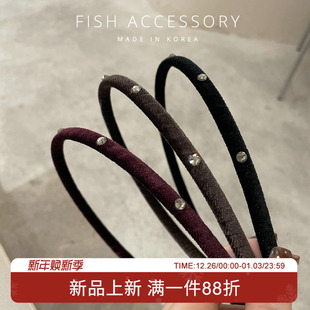 韩国进口发饰简约气质丝绒灰钻闪闪精致百搭细发箍佩戴舒服头箍