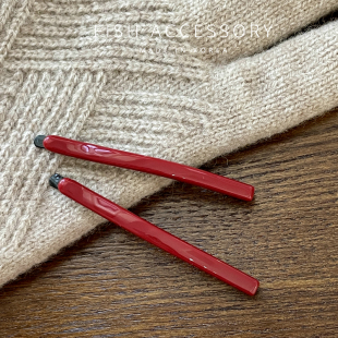 韩国进口新年酒红色一字夹细边小发夹简约气质边夹百搭侧边刘海夹
