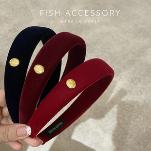 韩国进口复古高档丝绒发箍新年红酒红气质海绵垫高颅顶头箍