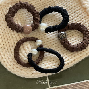 韩国基础款 发圈百搭气质珍珠黑色小肠圈日常咖啡色豹纹发绳头绳