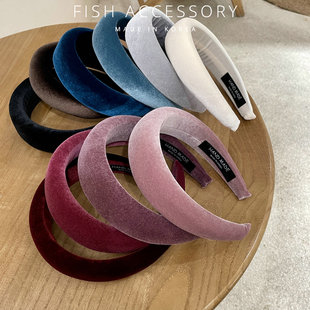 加厚垫高颅顶发箍 韩国进口4CM细腻丝绒宽边显脸小气质海绵头箍