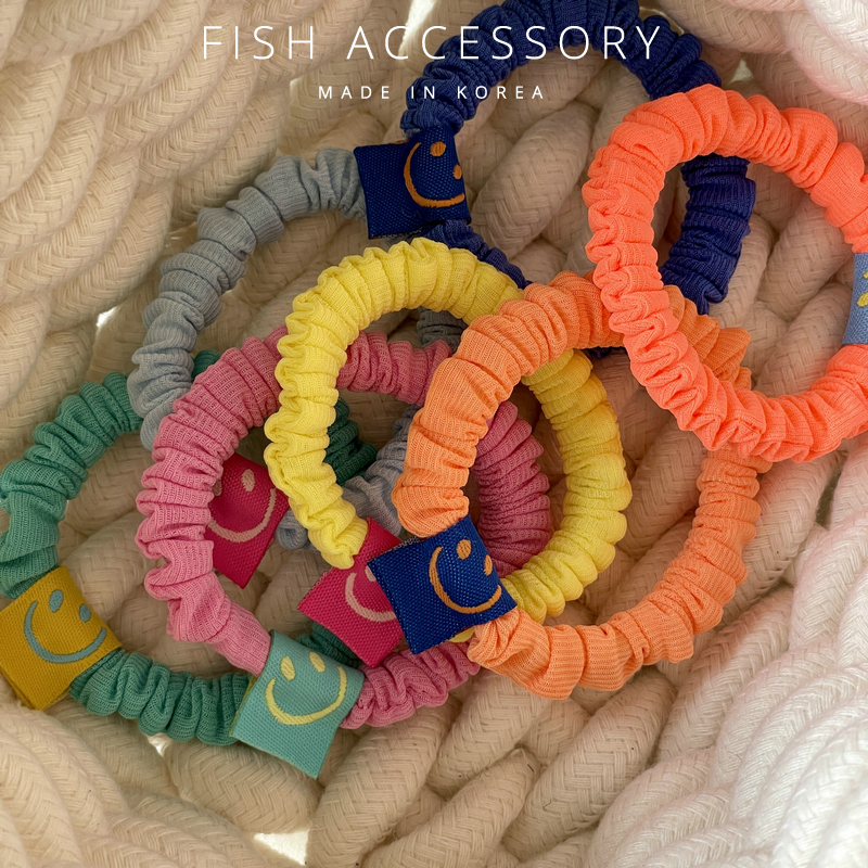 糖果色笑脸布艺褶皱发圈