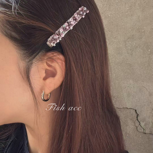 韩国进口简约长杆手工串珠闪闪长发夹鸭嘴夹边夹侧边刘海发卡