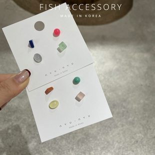 韩国东大门进口春季 耳环可爱糖果色果冻感几何四件套耳钉 新品