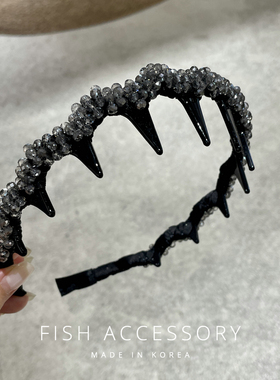 韩国进口精致高级感灰色闪耀串珠轻奢发箍大梳齿正反两用气质头箍