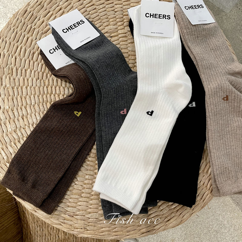 韩国进口P小字母刺绣ins同款纯色堆堆袜洋气运动袜子女百搭长筒袜