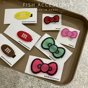 韩国进口kitsch超可爱胖嘟嘟蝴蝶结字母M鸭嘴夹童趣边夹刘海发夹