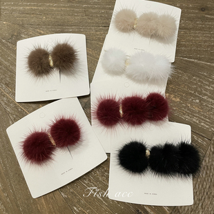 韩国进口秋冬温暖水貂毛球球甜美发夹边夹鸭嘴夹刘海侧边发卡