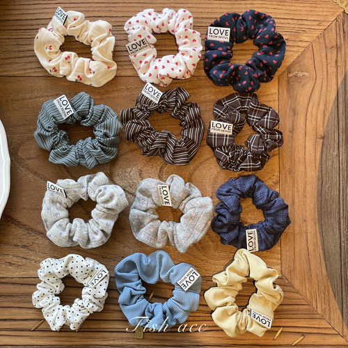 韩国清新洋气配色格碎花小发圈