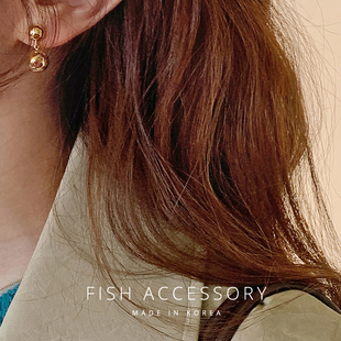 韩国进口ins博主同款 圆球气质中古风耳环 复古耳钉金色银色时尚