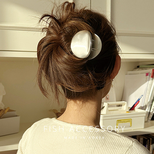 韩国进口饰品高品质金属质感拉丝圆形盘发抓夹气质小众设计感发夹