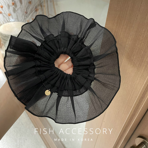 韩国梦幻网纱荷叶花边褶皱大发圈