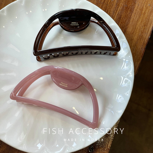 韩国进口发夹ins风金标气质发抓粉巧克力色大抓夹半圆盘发鲨鱼夹