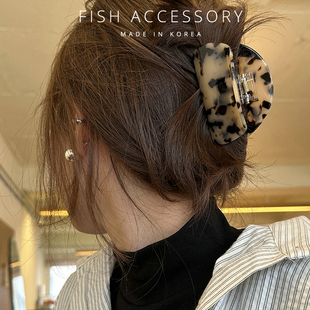 韩国进口法式 复古发抓超美晕染粉绿极光白曲面半圆中号盘发抓夹