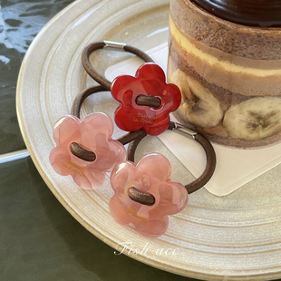 温柔漂亮 韩国进口France西柚粉酒红晕染花朵发圈发绳头绳 花花