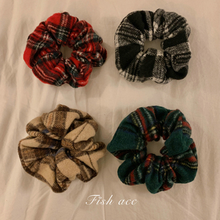 韩国进口秋冬英伦风格 纹圣诞节日氛围格子肠圈发圈头花发饰