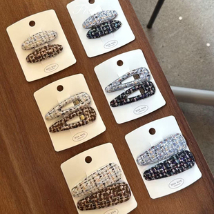 韩国进口秋冬高级感香风彩色编织粗毛呢绒面BB夹侧边刘海发夹发卡