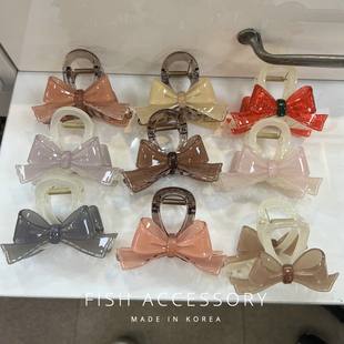 韩国进口高级感立体双面发夹果冻感蝴蝶结鲨鱼夹精致优雅配色抓夹