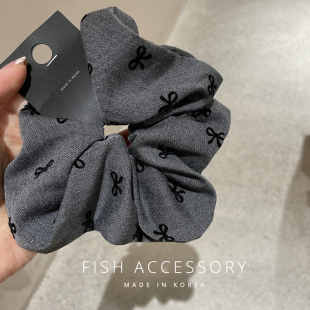 韩国发饰ins风小众高级灰小蝴蝶结印花复古通勤肠圈发绳马尾发圈