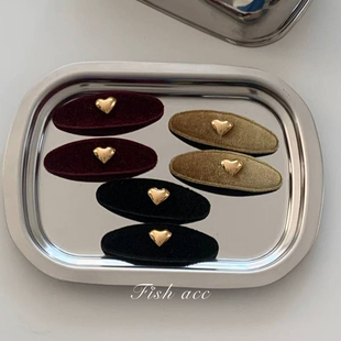 韩国进口秋冬精致细腻丝绒金色爱心气质椭圆bb夹边夹侧边刘海发夹