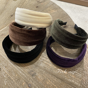 韩国进口秋冬高级感精致微闪闪厚丝绒气质温暖宽版 发箍复古头箍