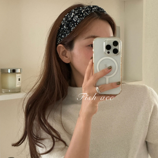 韩国进口简约森系民族风头箍碎花布艺中间打结气质压发宽边发箍