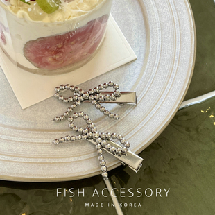 韩国进口小巧边夹银色串珠蝴蝶结一对气质刘海夹芭蕾甜美风发夹