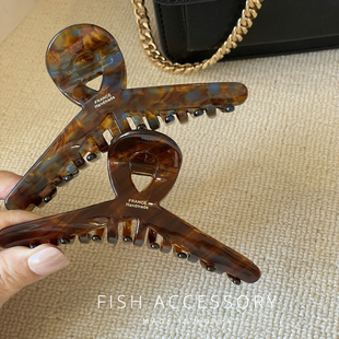 韩国进口高级感慵懒风发夹薄荷深棕琥珀茶色扇形盘发夹气质抓夹