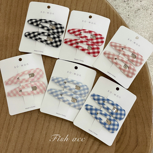 韩国进口东大门夏季 边夹清新甜美格纹纯色发夹bb刘海气质侧边发卡