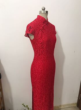 JULEE定制大红色龙骨立体蕾丝修身复古旗袍敬酒服宴会装
