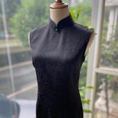 中长改良旗袍小黑裙 黑色天丝芍药提花夏季 JULEE定制 芍影