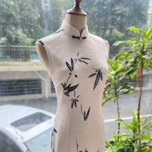 JULEE定制水墨丹青竹叶复古极简清冷气质旗袍袖长可选中式连衣裙