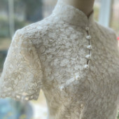 JULEE定制白色蕾丝长款 轻婚纱领证登记复古小白裙 新娘旗袍中式