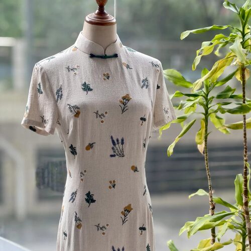 JULEE春夏日常文艺棉麻绣花旗袍