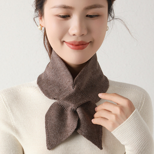 新款纯色针织交叉加厚围脖百搭保暖 羊绒羊毛穿插三角假领小围巾