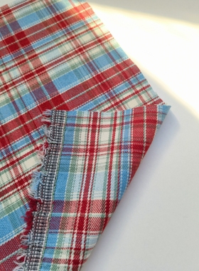 红色格子tr面料布料做衣服手工裙子大肠圈