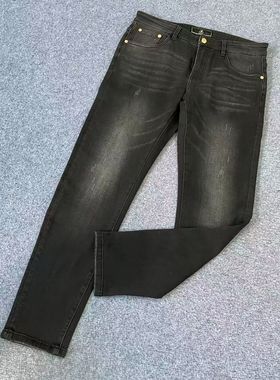 卡er拉费ni吊牌价1900+ku783男士冬季黑灰色金属铆钉牛仔裤修身