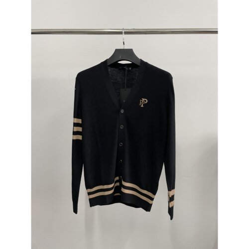 PP吊牌价2480my646男士黑色韩系V领刺绣烫钻100%绵羊毛针织开衫轻