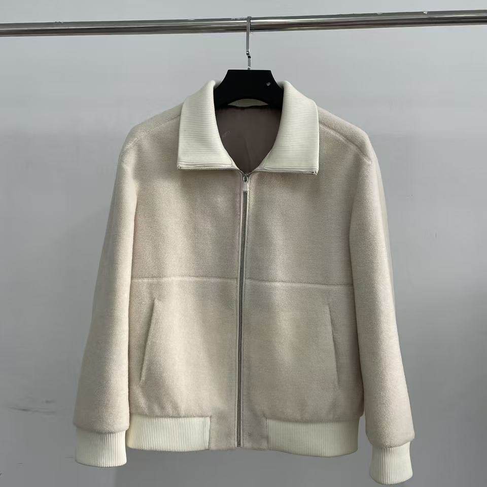 利家jk877男士秋冬季白色时尚可翻可翻领绵羊毛短款夹克外套