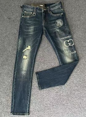 卡er拉费niKU650男士蓝色重工秋季新款高端轻奢修身牛仔裤