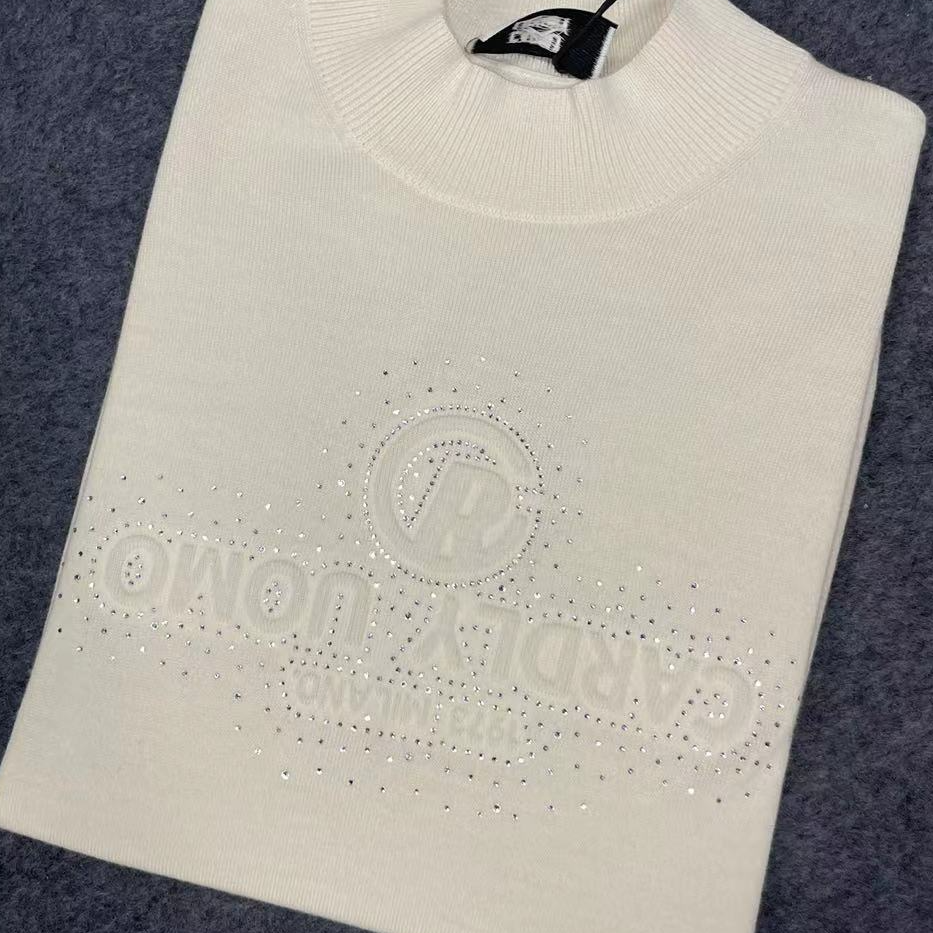 卡迪limy547男士米白色胸前烫钻100%羊毛羊毛衫舒适软糯时尚百搭