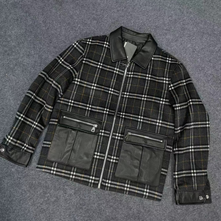 ICE砖柜5990男士 格子绵羊毛夹克拼羊皮内里鹅绒