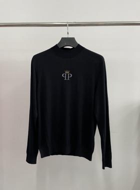 PP吊牌价1380my647男士秋冬季新款黑色针织烫钻100%绵羊毛羊毛衫