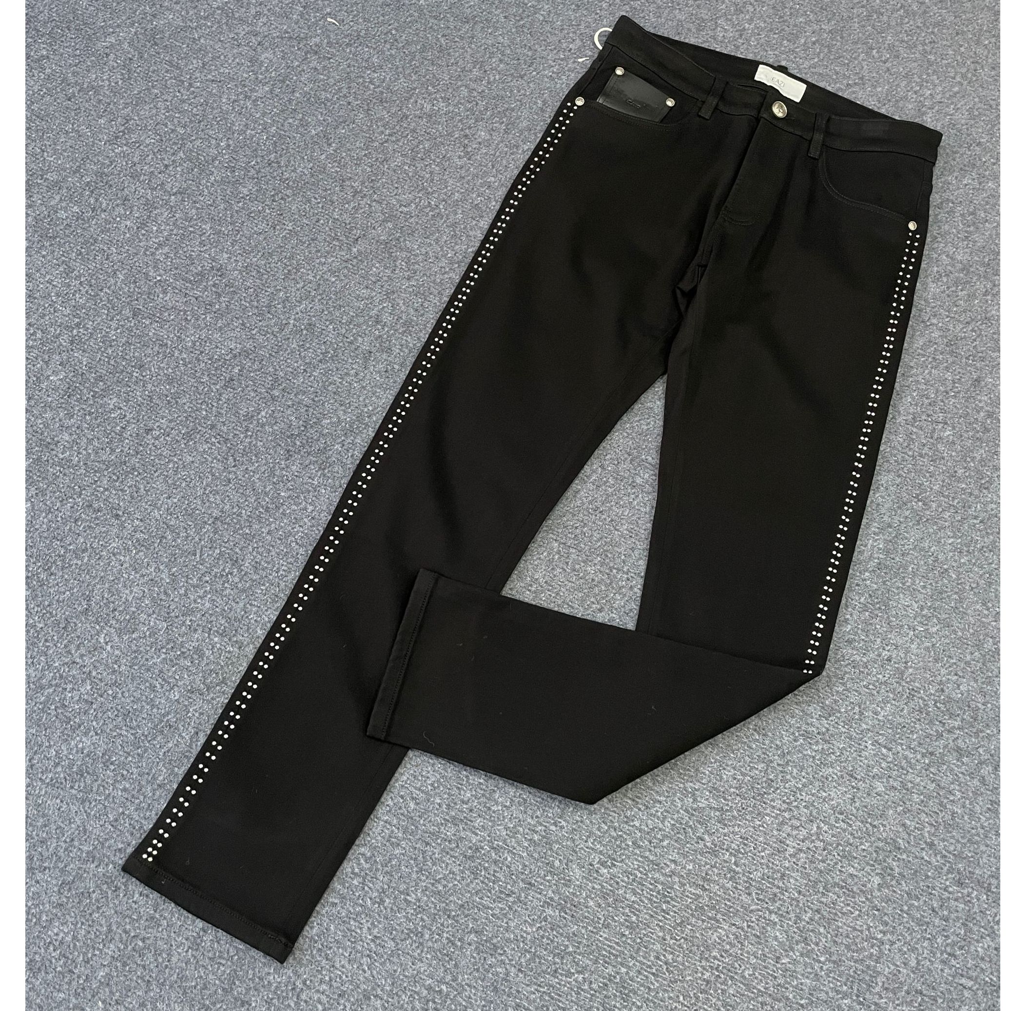 克lai切ni吊牌价2100+ku788男士秋冬季新款黑色薄绒休闲牛仔长裤