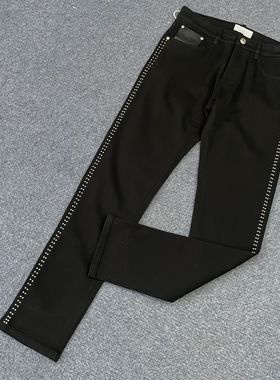 克lai切ni吊牌价2100+ku788男士秋冬季新款黑色薄绒休闲牛仔长裤