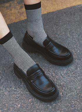 玛速主义 2026新款厚底英伦风单鞋女春复古小皮鞋黑色平底乐福鞋