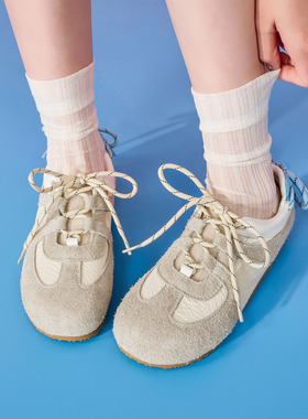 玛速主义2026年春季新款圆头百搭平底鞋时尚系带休闲板鞋轻便单鞋