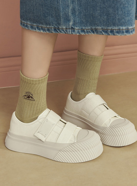 玛速主义2026年春季新款厚底魔术贴板鞋圆头百搭休闲鞋时尚小白鞋