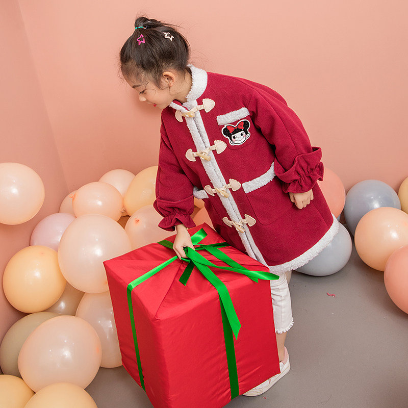 卡通哪吒系列女童毛呢外套2023秋冬新款羊羔毛中长儿童呢子大衣
