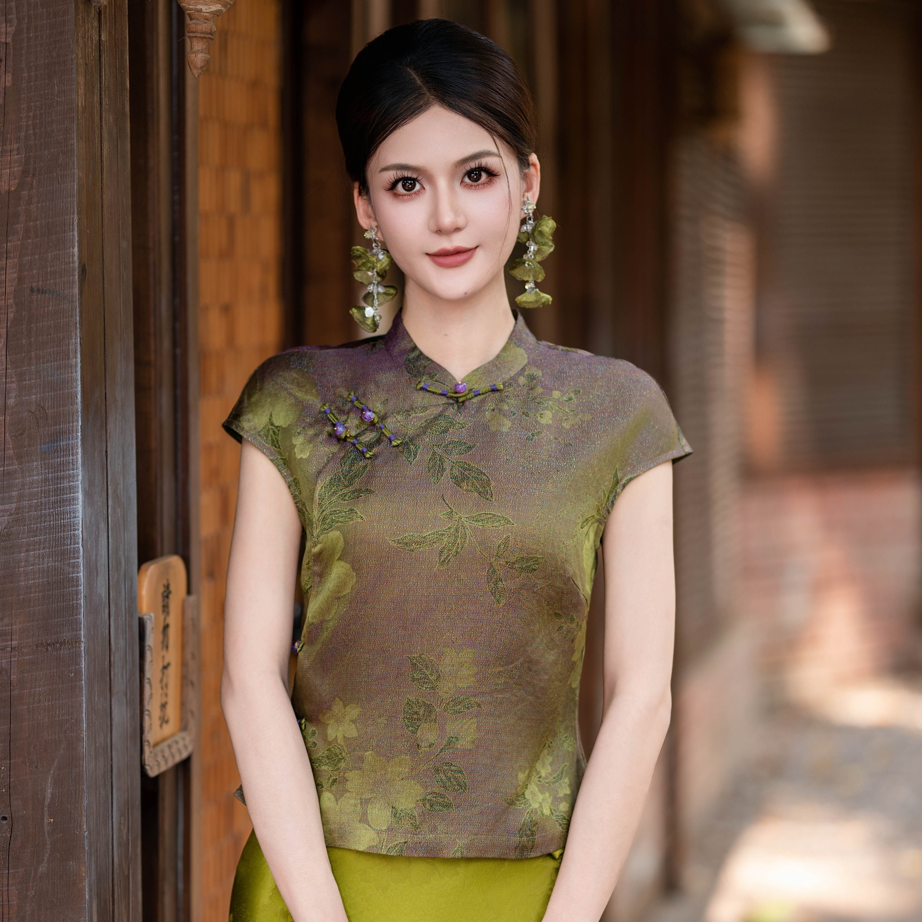 玉家人【勐流】桑蚕丝浮光锦新中式皮质感高级女装上衣暑期出行